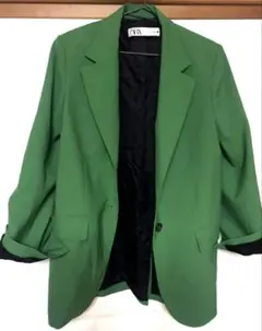 ZARA テーラードジャケット　オーバーサイズ　グリーン