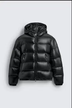 ZARA テカテカブラック ダウンジャケット フード付き - メルカリ