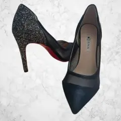 訳あり美品✨　DIANA ダイアナ　レッドソール　グリッター　パンプス　黒のサムネイル