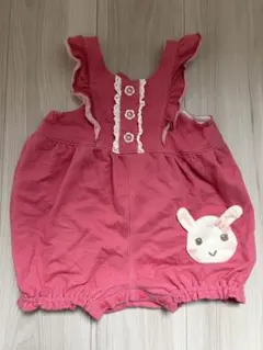 【美品】クーラクール ウサギ刺繍付きピンクサロペット 80