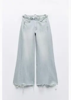 ZARA ザラ デニムパンツ カットオフ ライトブルー フリンジ