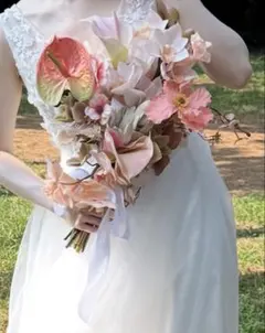 ウェディングブーケ/ブートニア ピンク・オレンジ系造花