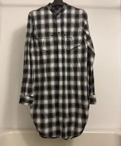 カルヴェン CARVEN スタンドカラー ブロックチェック柄 ロングシャツ 38のサムネイル