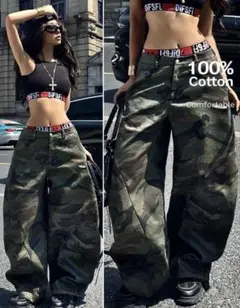 カモフラ柄 ワイドカーゴパンツ 迷彩