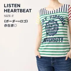 LISTEN HEARTBEAT ボーダー Tシャツ カレッジロゴ 綿 Fのサムネイル