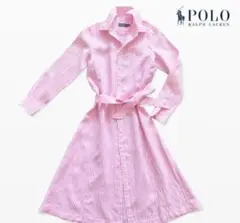 【POLO ラルフローレン】ピンク ストライプ シャツワンピース