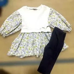 petit main フラワープリントワンピース セット80cm
