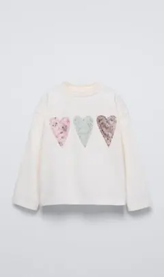 Zaraキッズ 110cm ワッペン付きTシャツ ハート 綿100% 長袖