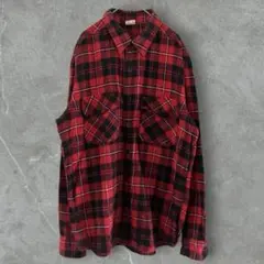 エドウィン ネルシャツ チェック柄 長袖 赤 黒 XL レッド 綿 ポケットのサムネイル