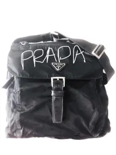 美品 PRADA ショルダーバッグ ブラック 三角ロゴ ナイロン レザーベルト