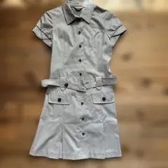 SCOTCLOBグレー シャツワンピース 半袖 ウエストベルト付き