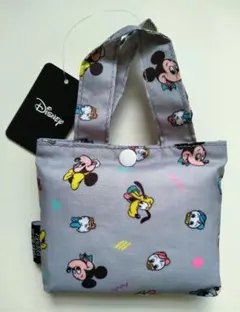 Disney キャラクター 折りたたみエコバッグ グレー