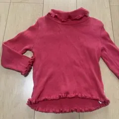 フリル付きピンク長袖カットソー タートルネック