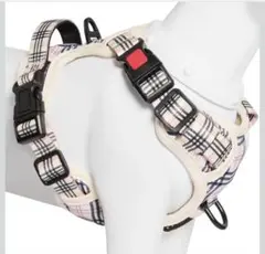 2025最新型犬ハーネス(ベージュチェック柄,M) サイズ調整可能 夜間反射材