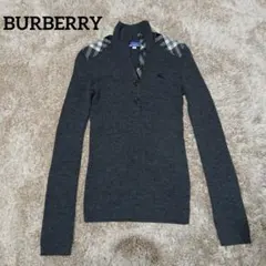 バーバリーブルーレーベル　ニット　セーター　チェック　ホースロゴ刺繍 ハイネック