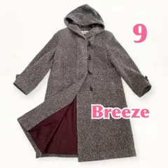 【Breeze】フード付アルパカ混ロングダッフルコート9灰系上質暖か大人通勤用冬