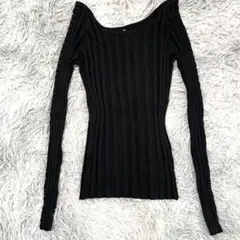 【interplanet】レディース 長袖トップス リブ編みニット ブラック