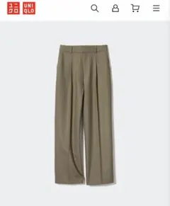 超美品★UNIQLO ユニクロ　タックワイドパンツ　オリーブ　ワイドパンツ