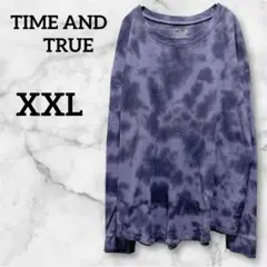 美品 TIME AND TRUE【XXL】長袖カットソ ダークブルー タイダイ