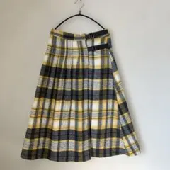 【美品】サマンサモスモス チェック柄 ベルト付キルト風スカート /イエロー