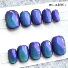 ネイルチップ 個性的 偏光 バイカラー 宇宙 マグネット 推し パープル×ミント