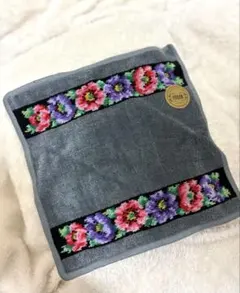 【FEILER】花柄刺繍 ハンカチ グレー ギフトボックス付き