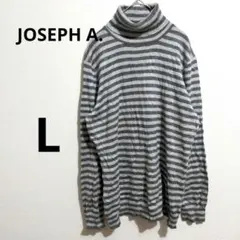 JOSEPH A.　【L】ボーダー　タートルネック　セーター　ニット　グレー