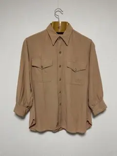 50s CREIGHTON レーヨン　ギャバ　長袖シャツ　ベージュ　雰囲気　古着