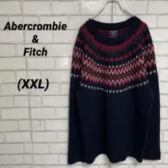 アバクロ　ノルディック柄　羊毛　肉厚ニット　大きいサイズ　XXL 紺　ネイビーのサムネイル