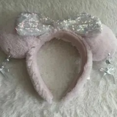 ピンク ラメ付きリボン カチューシャ