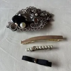 美品　ヘアアクセサリー 4点セット バレッタ パール・リボン・ゴールド
