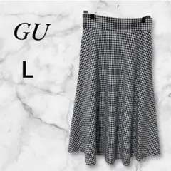 ジーユー　フレアスカート ミモレ丈　Wゴムなし　L　チェック柄