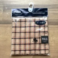 大判 POLO ハンカチ ガーゼ素材 チェック柄 ベージュのサムネイル