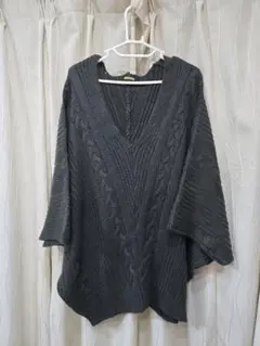 大きいサイズ☆ダークグレー Vネック ケーブル編み ドルマンセーター XL-6L