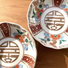 古伊万里　桜瓢文　金彩赤絵　膾皿　2客