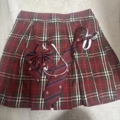 赤と黒のチェック柄プリーツスカートセット リボン 制服