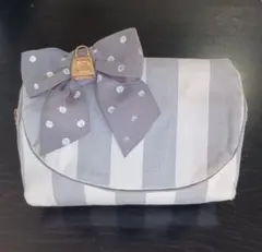 【Dior】ディオール ストライプ／リボンチャーム ミラー付 コスメポーチ