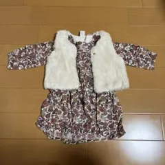 h&m長袖花柄フリル付きワンピース（ファー付き）