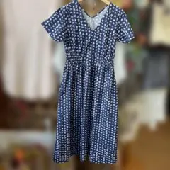 UT PAUL&JOE 花柄 Vネックドレス ネイビー