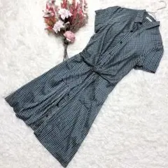 美品 エル 【40】 総柄 シャツワンピース リボンベルト ひざ丈 イトキンのサムネイル