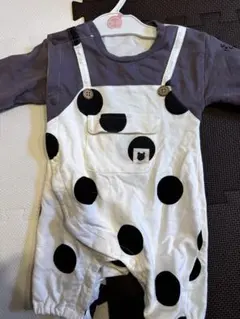 ドット柄オーバーオールロンパース