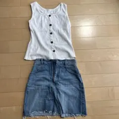 GUホワイトタンクトップとデニムスカートセット