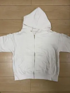 ホワイト フード付きジップアップパーカー
