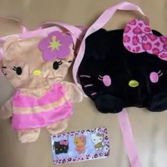 ハローキティ ぬいぐるみポシェット　日焼けキティ　ピンク&ブラックキティ