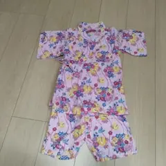 子供用 甚平 ピンク ハイビスカスと和花柄 110