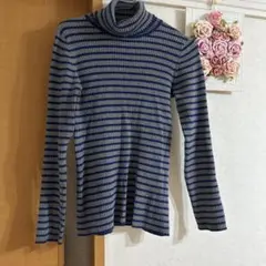 GAP ストライプ タートルネック M グレー
