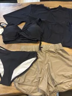 【新品】Lサイズ：セパレート水着・ラッシュガード・ベージュの短パン付き４点セット
