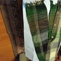 ストライプデザイン ストール 緑と茶色