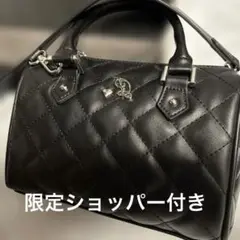pium ピウム ハートポーチ付きキルティングボストンバッグ ブラック