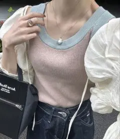 hinari 配色ニットタンクトップ　ブラウンのサムネイル